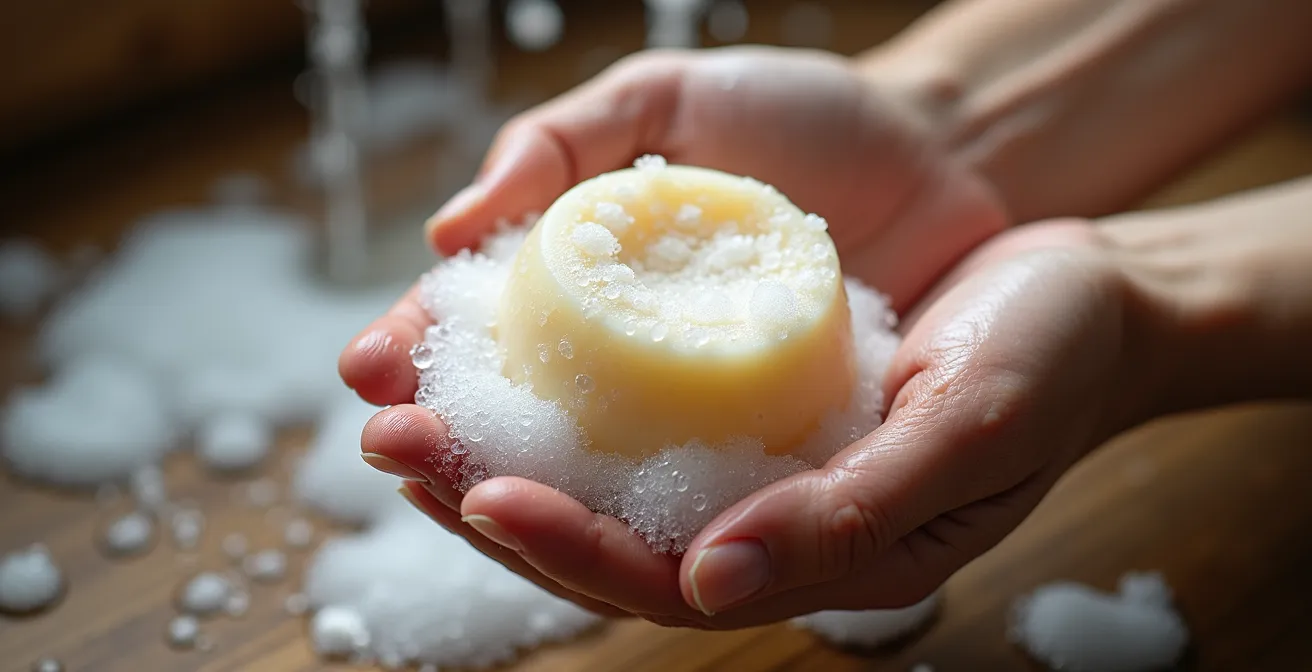Texture naturelle d'un shampoing solide artisanal